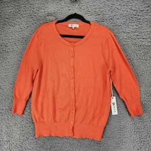 Ye Mac Sweater Womens 1X Orange 3/4 Sleeve Button Up NWT
